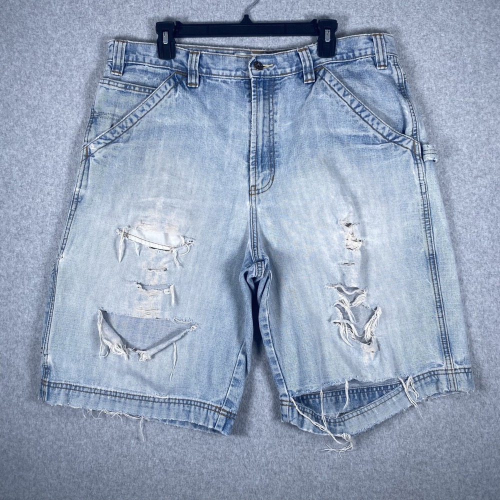 Vintage Old Navy Painter Jeans Shorts Mens 38 Blue Distressed Carpenter Raw Hem